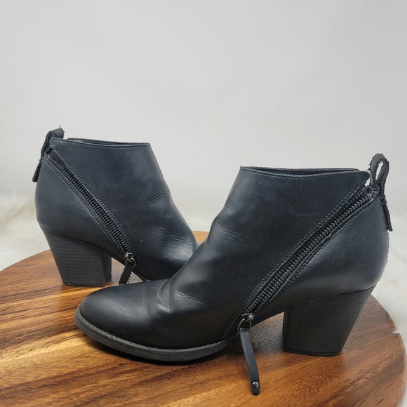 Massini Black Leather 2 Side Zip Heeled 3" Ankle Boots Women's 10 - Picture 8 of 9